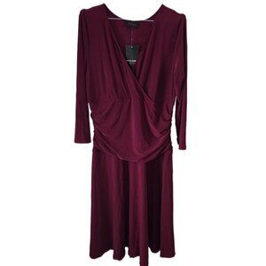 NWT Rekucci Burgundy Slimming 3/4 Sleeve Fit & Flare Tummy Control Dress